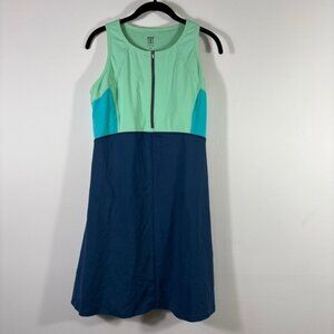 Title Nine Dress Women's M Teal Blue Diamalete Zip Sleeveless Color Block